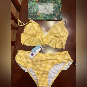 NWT Cupshe Yellow Checkered Bikini Set